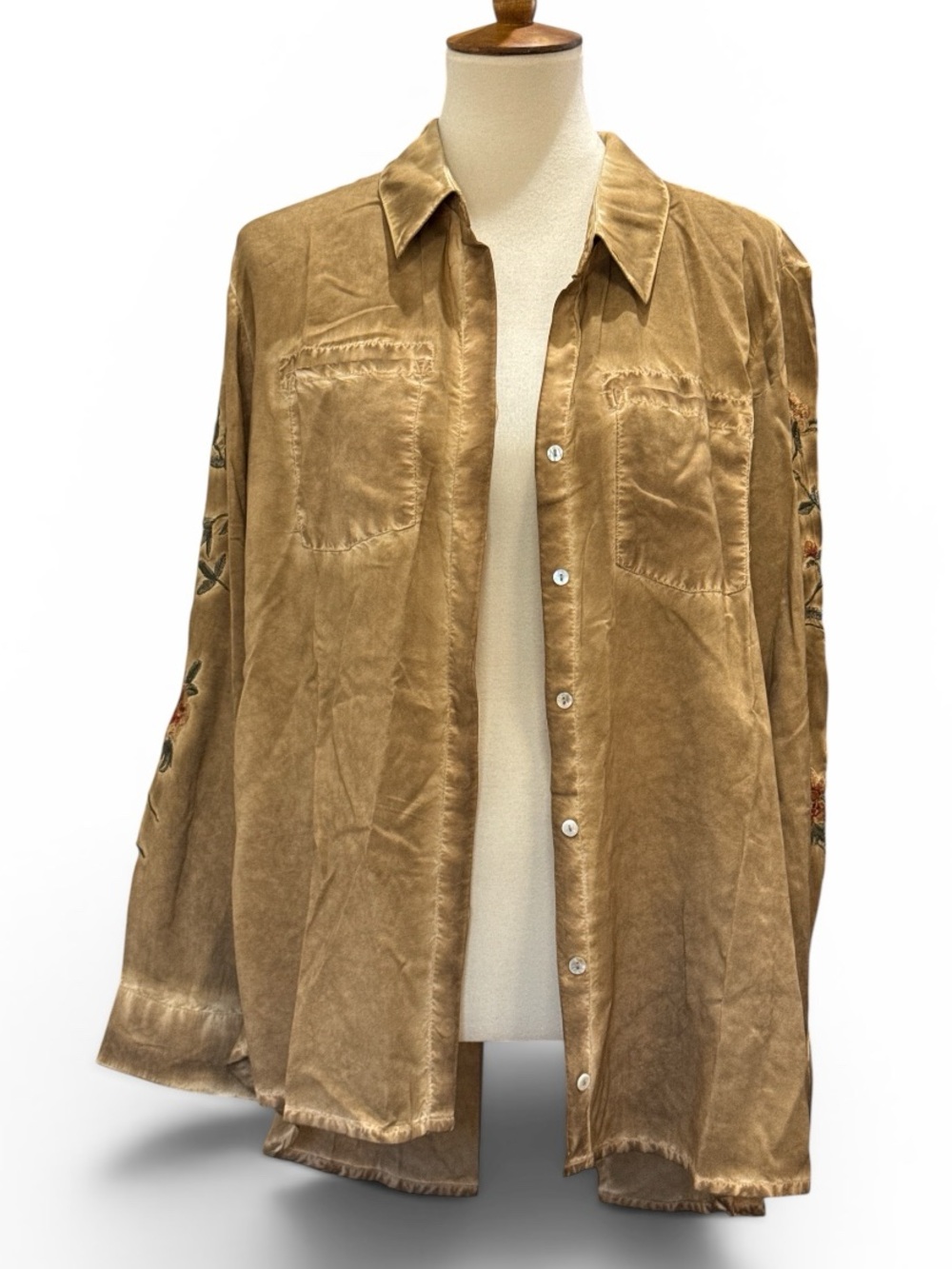 Light Brown Embroidered Casual Button-Down Shirt #463